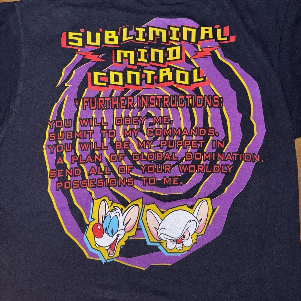 Vintage 90's Pinky and the Brain Mind Slave Cartoon Graphic Tee SZ L Promo Rare - Picture 6 of 9
